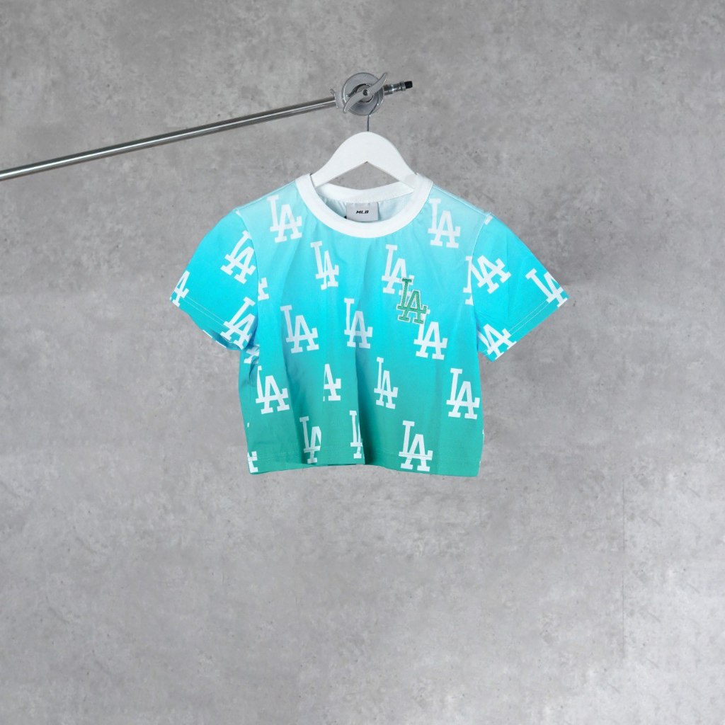Kaos MLB LA BIG MONOGRAM GRADIENT BLUE OMBRE CROP TSHIRT 100% ORIGINAL
