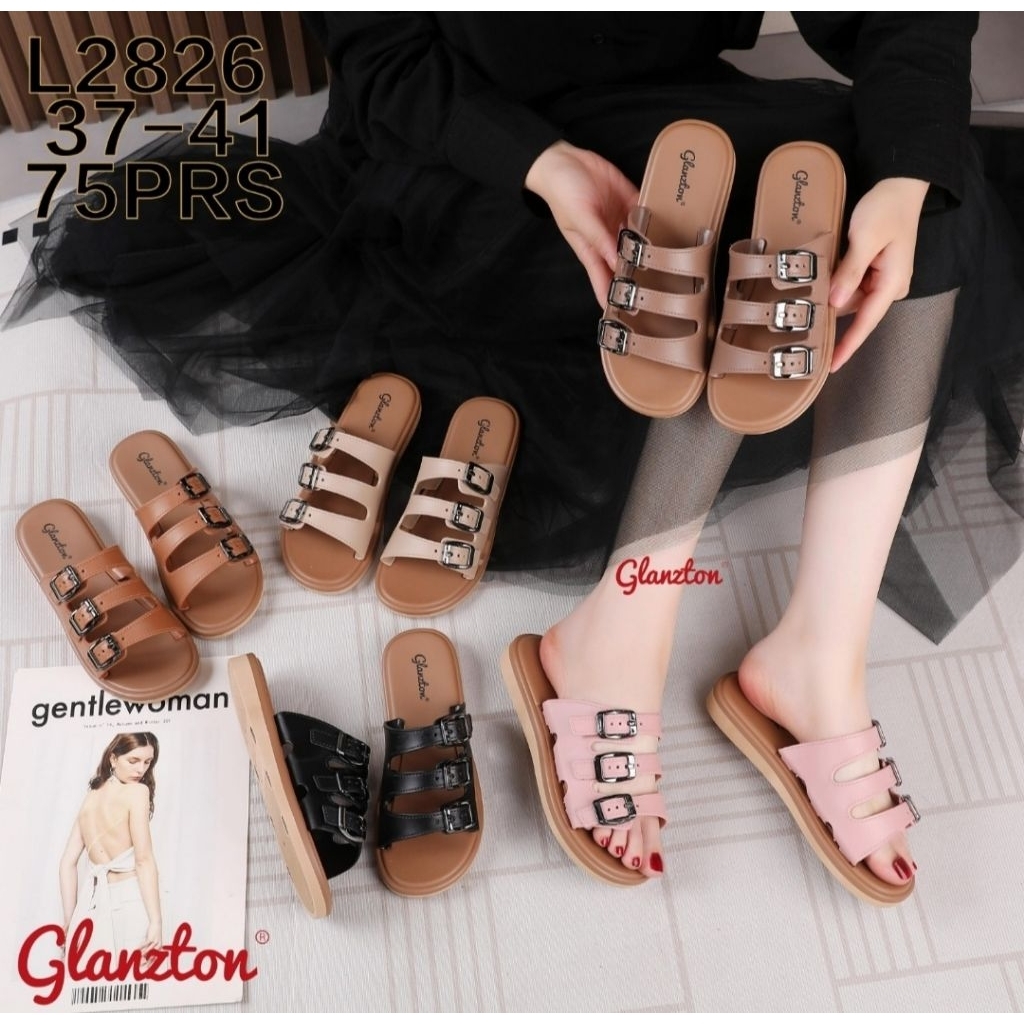 Glanzton Sandal Selop Wanita Masa Kini Model Tiga Strap