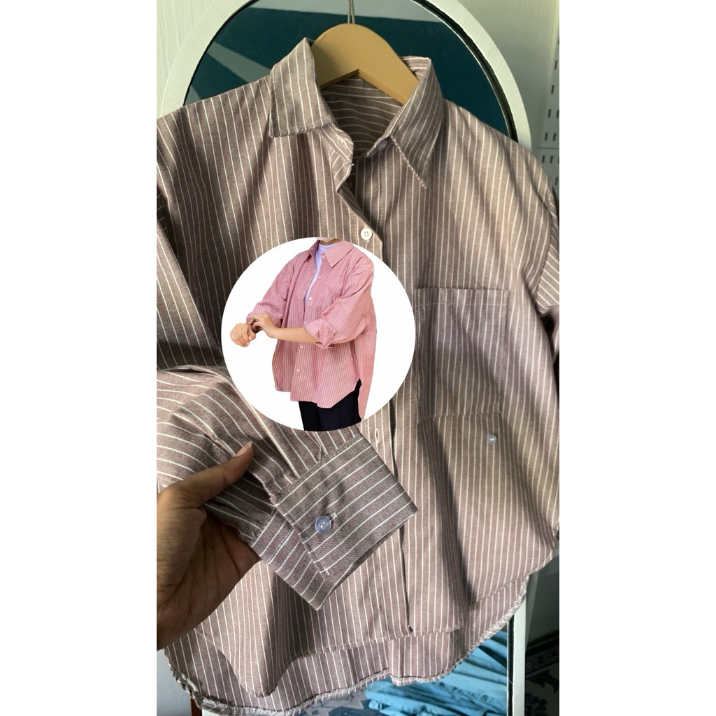 kemeja salur warna mauve