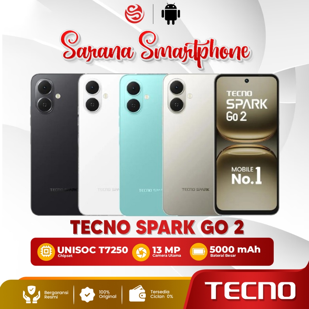 Tecno Spark Go 2 4/64GB 4/128GB Smartphone Original Hp 1 Jutaan Baterai Besar Garansi Resmi