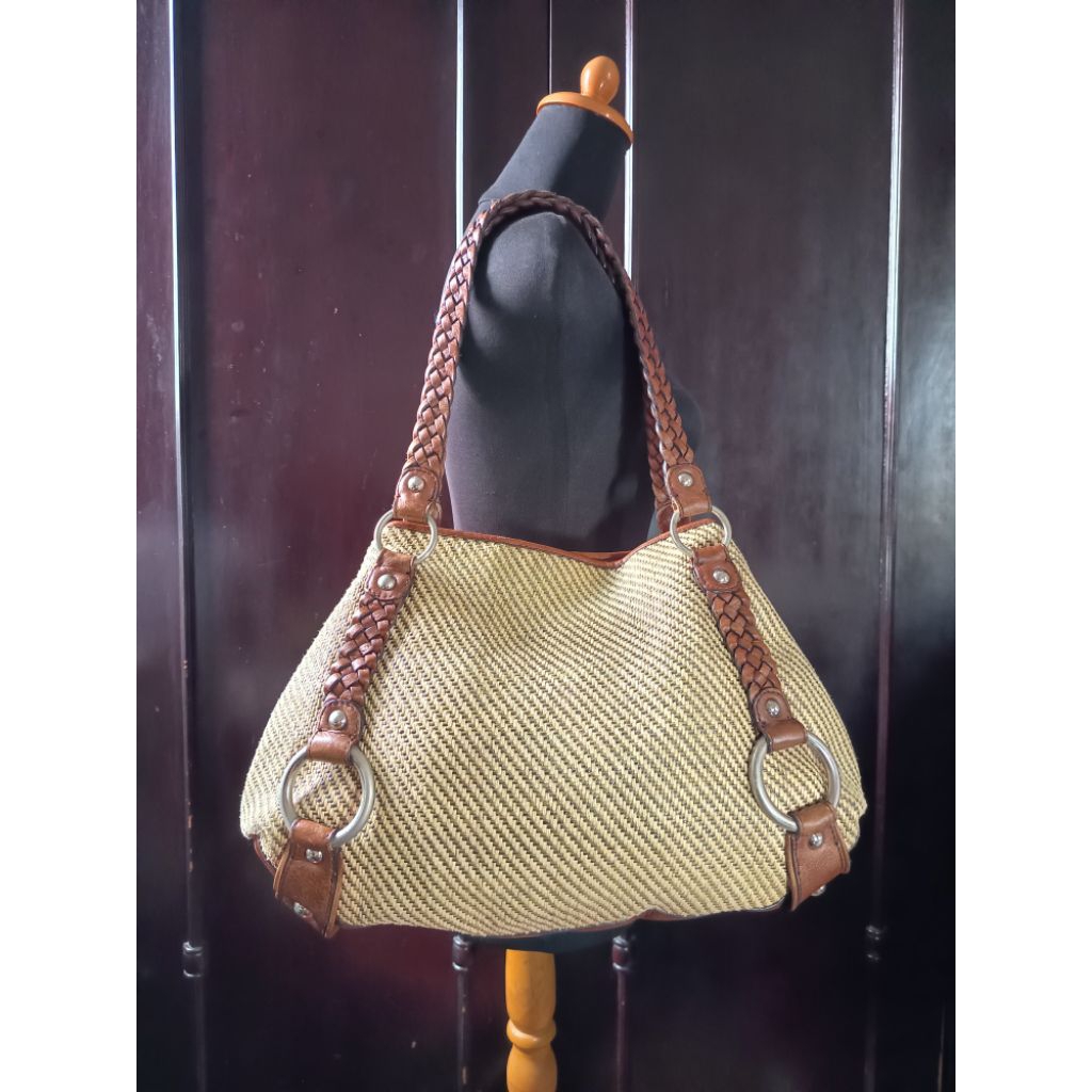 Shoulder Bag / Tas Bahu /Tote Bag Anyaman Mix Kulit Banana Republic Brown Preloved/second