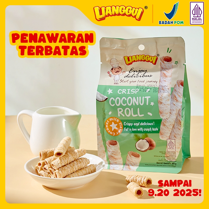 

Lianggui - Wafer Cokelat Roll I Crisp Choco Roll | Coklat | Crisp Coconut Roll | Viral | Wafer Roll Enak Cemilan Halal