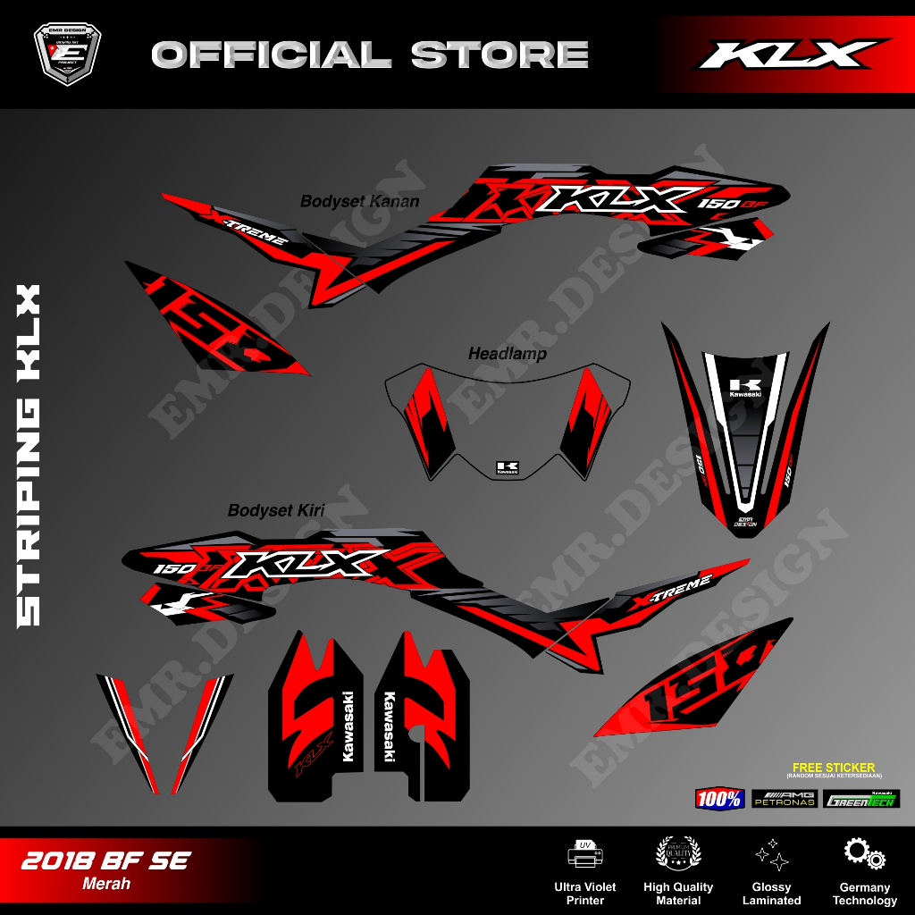Striping KLX 150 2018 BF SE Xtreme Merah