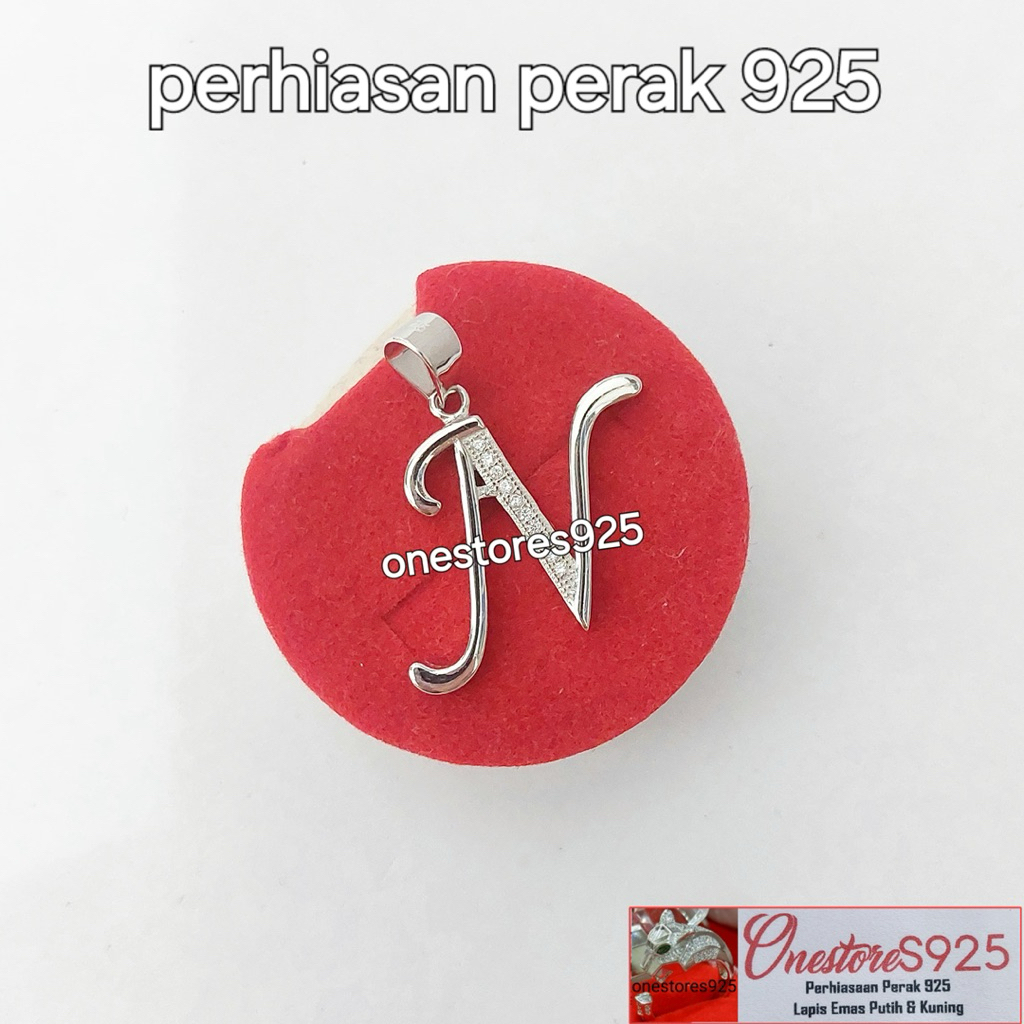 LIONTIN HURUF N PERAK 925 LAPIS EMAS PUTIH