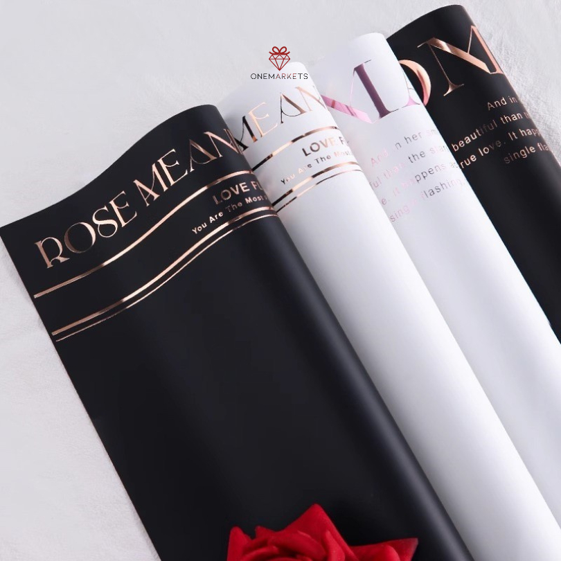 

1LEMBAR Wrapping Buket Bunga Premium Motif Rose Mean – Hitam & Putih Elegan Kertas Buket Bunga W050