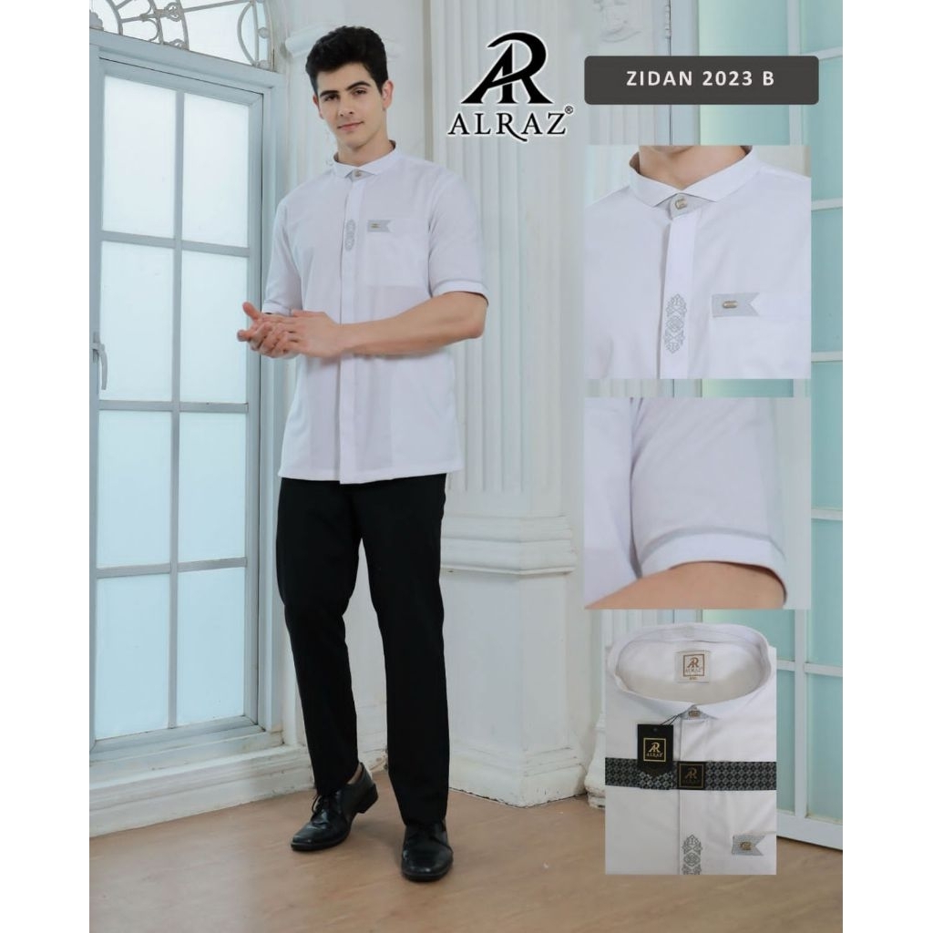 Baju Koko Lengan Pendek Busana Muslim Pria Alraz Tipe Zidan Warna Putih Polos Short Slave