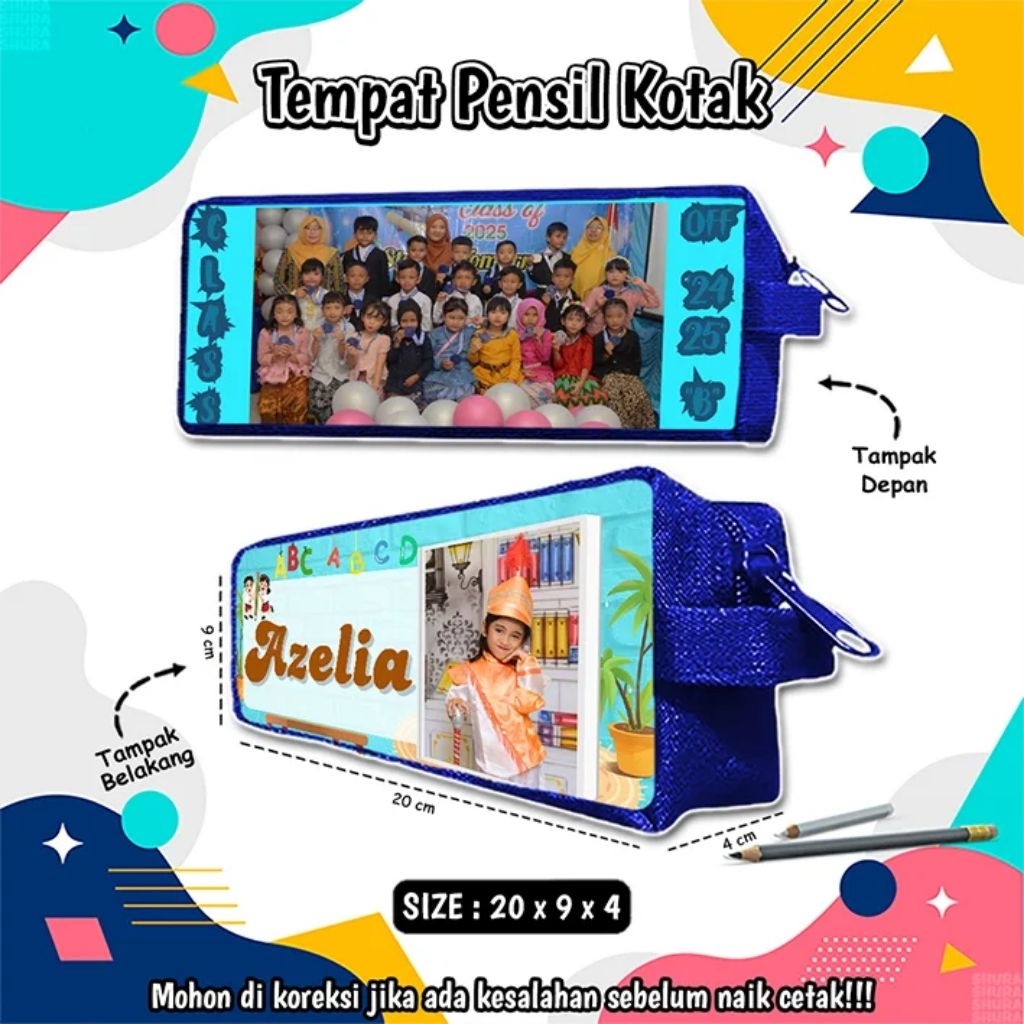 

souvenir kenaikan kelas/tempat pensil kotak panjang 20x4x9/tempat pensil sekolah custom/tempat pensil karakter bebas custom/souvenir perpisahan sekolah/tempat pensil anak sekolah tambah nama dan gambar serta logo