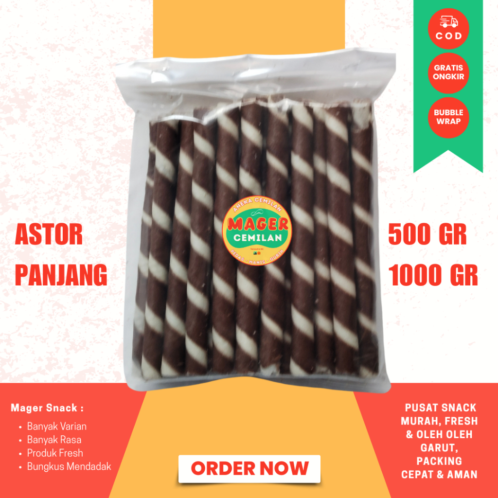 

ASTOR WAFER SEDANG STIK COKLAT ALADIN/stik astor kiloan panjang belang/WAFER ROLL COKLAT BLASTER/Astor Cokelat