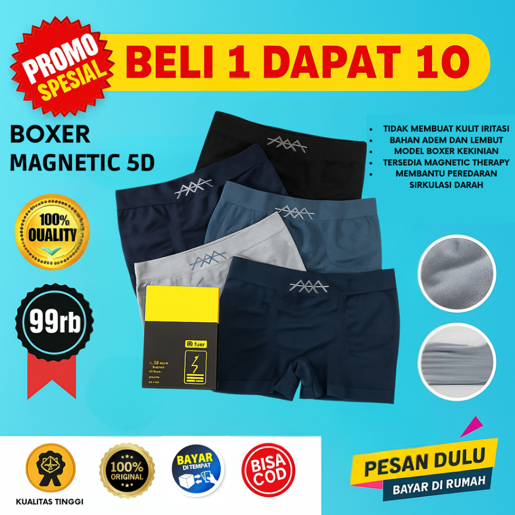 (PROMO DAPAT 10) Boxer Kesehatan Pria 5D - Celana Dalam Terapi Magnetik & Nyaman Dipakai ORIGINAL