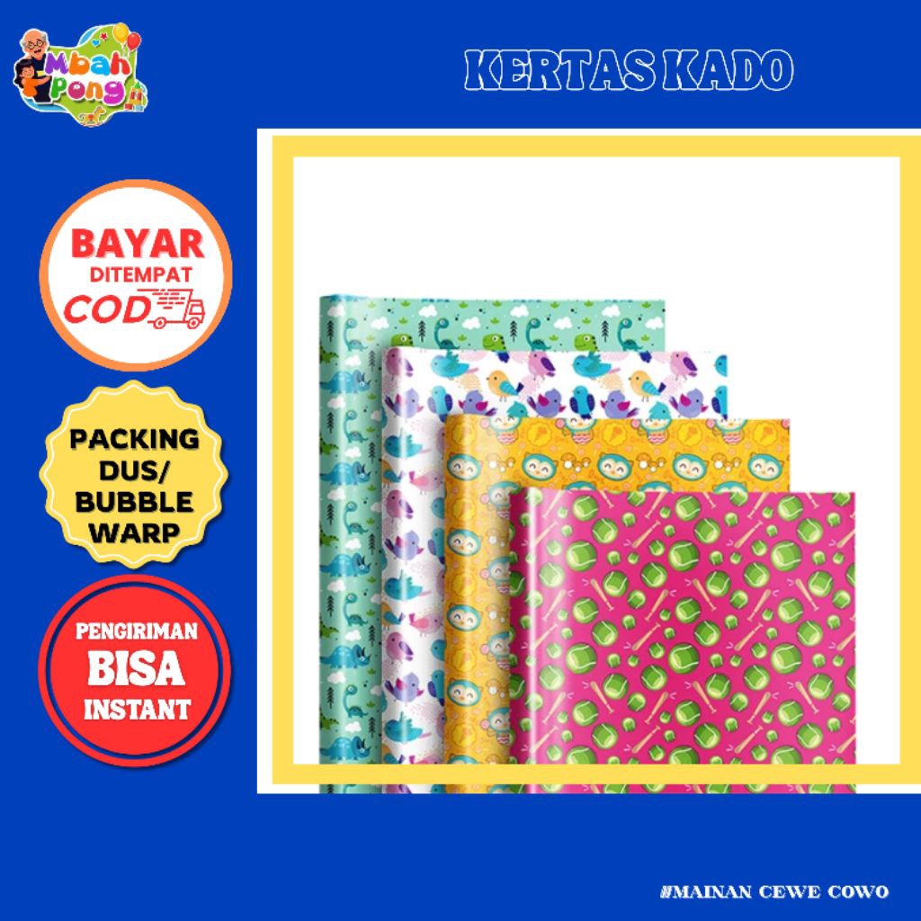 

kertas kado | pembungkus kado motif polos karakter