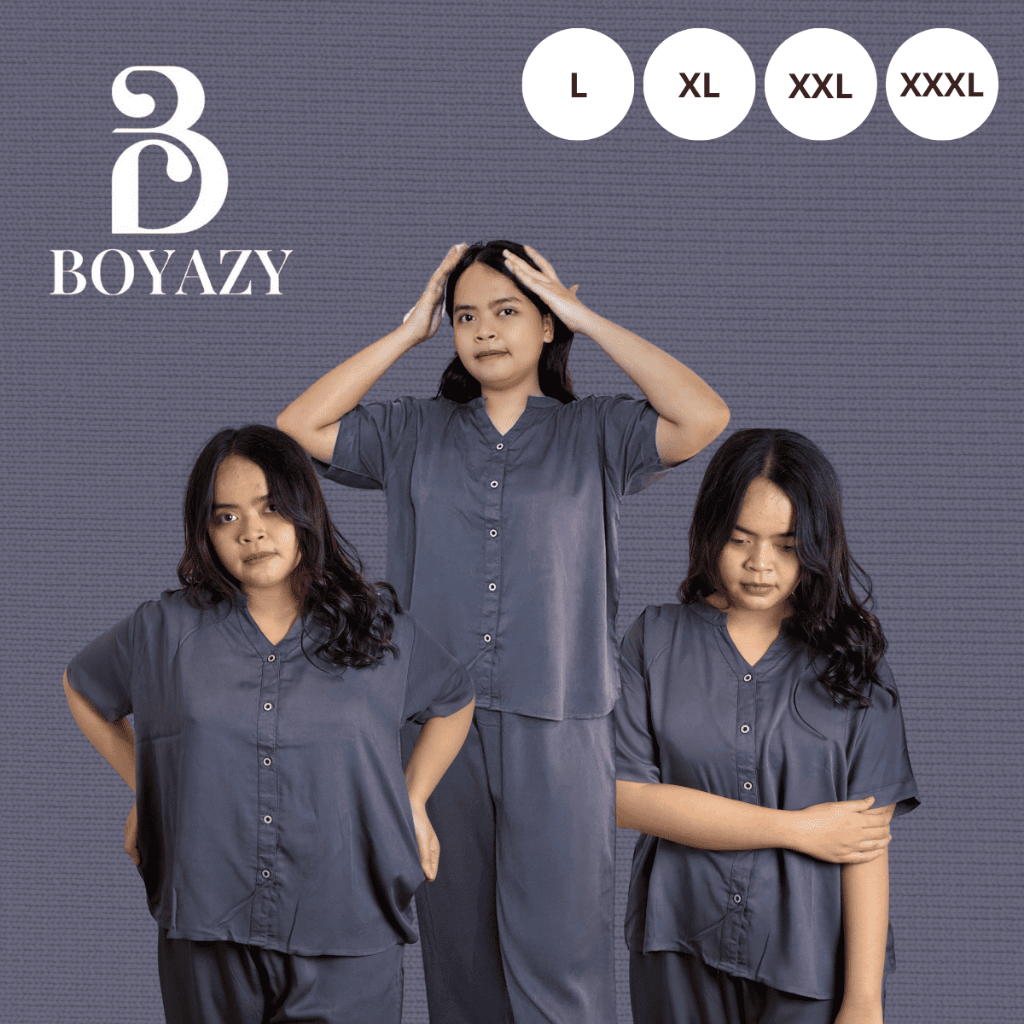 BOYAZY Baju one Set Setelan Wanita Pendek Panjang Rayon Premium Jumbo Polos Abu Abu (LD 110, 120, 13
