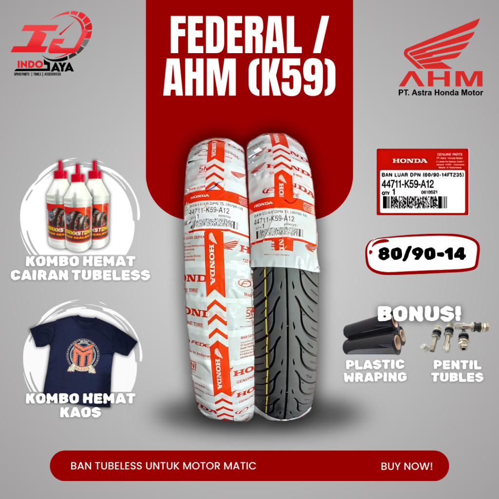 [COD] (BEST SELLER) BAN AHM FEDERAL TUBELESS ( 80/90-14 ) BAN MOTOR MATIC HONDA BEAT POP STREET VARI