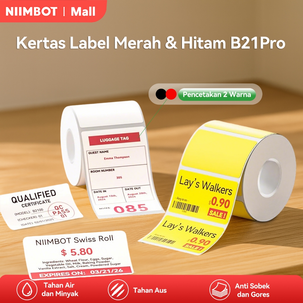 

Stiker label dua warna merah dan hitam untuk NIIMBOT B21 PRO, tahan air dan minyak