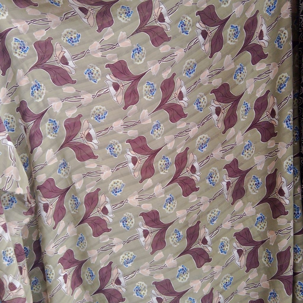 Kain Sifon Dobi Silk Motif Floral Premium Bahan Hijab & Gamis - Kain Meteran Halus Jatuh Kyt