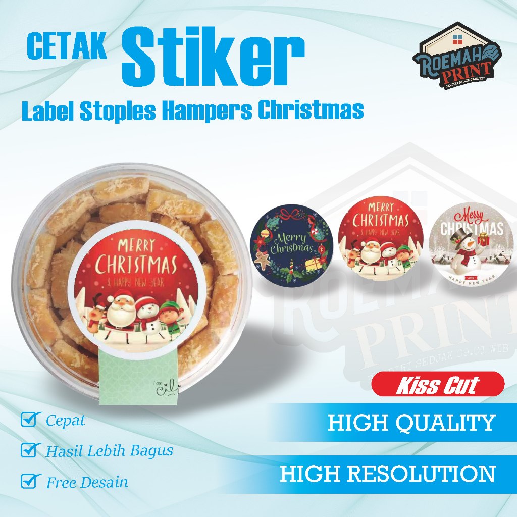 

Stiker Christmas Label Stoples Hampers / Print Stiker Bulat Parcel Natal