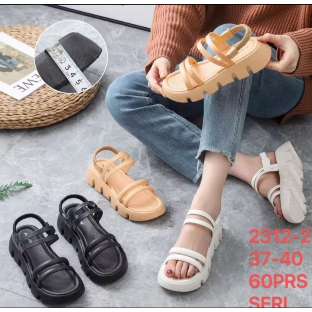 Sandal Gunung Wedges Tali Belakang Kerut Import FLD 2312