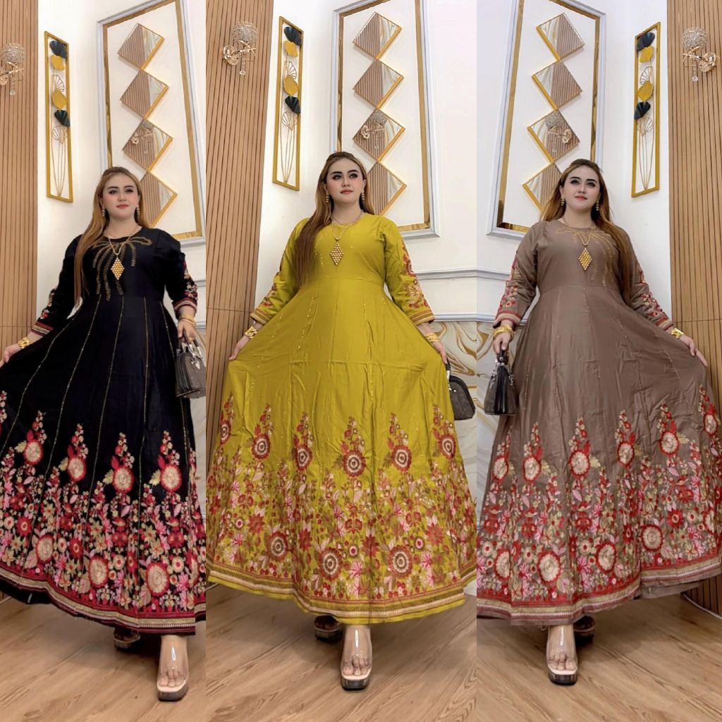 Gamis Hindi Bordir Sultan Magdalena Twill Premium Dress Wanita Mewah