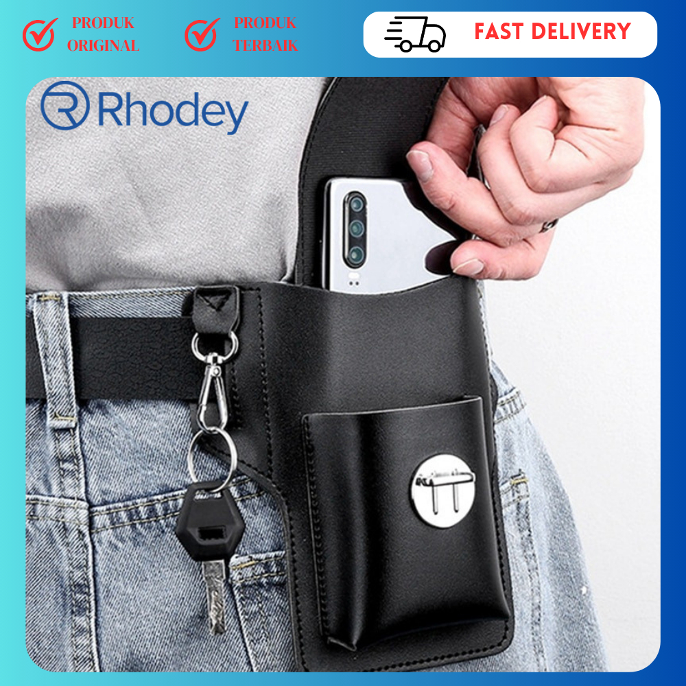 Tas Pinggang Sabuk Smartphone Holster PU Leather Tas Pinggang Kulit Pria Tas Hp Cowok