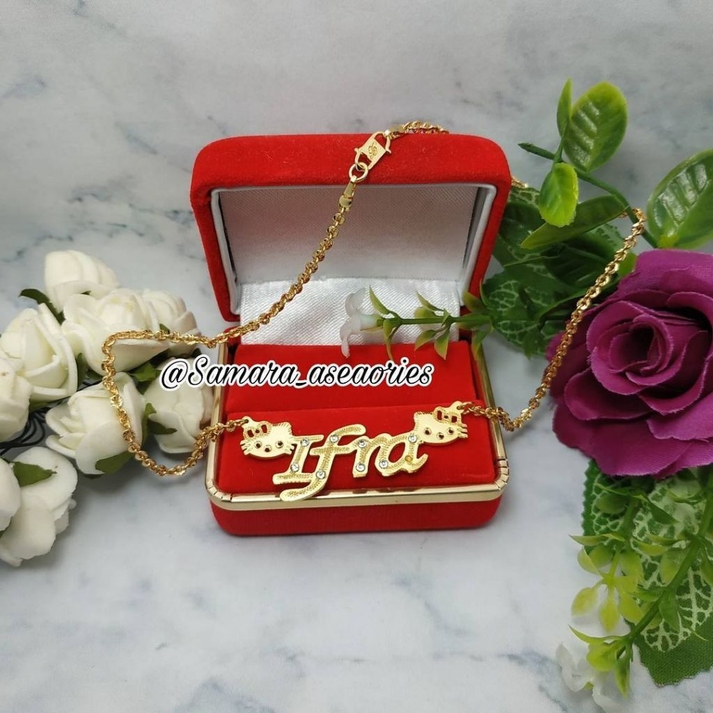 kalung nama lapis emas 24k kalung liontin nama lapis emas 24k