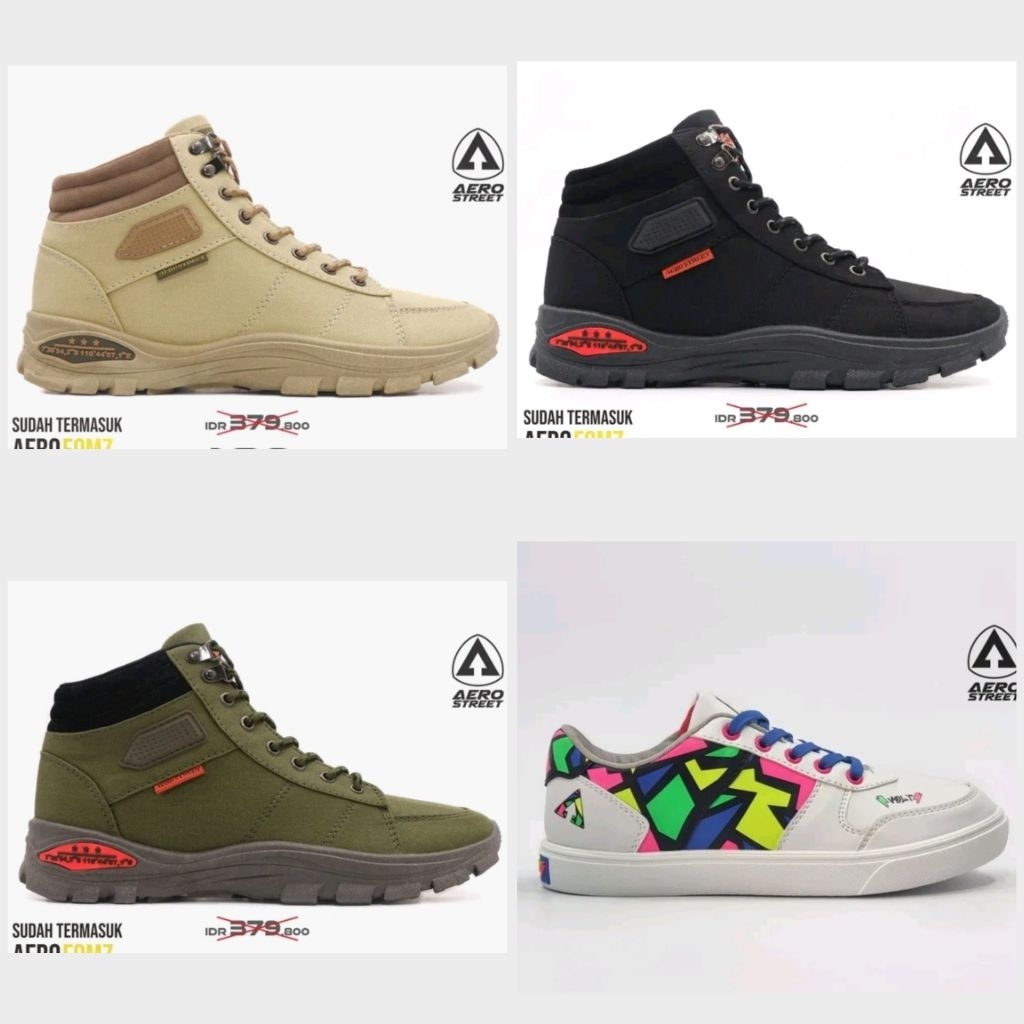 Sepatu Aerostreet Tactical Series Hitam Hijau krem Army Putih volt Neon
