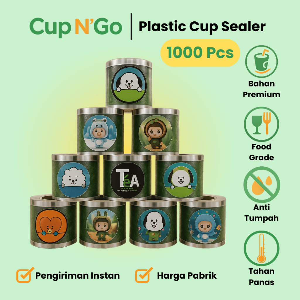 Tutup Segel Plastik/Cup Sealer Lid/Penutup Gelas Kopi Teh/Plastic/ Seal Cup/Premium/Roll