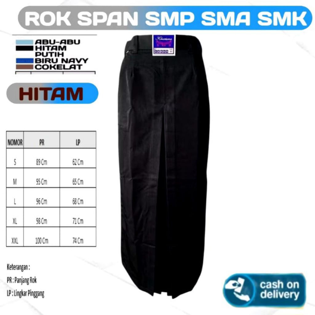 Rok Span Sekolah Hitam Bahan Super DRILL