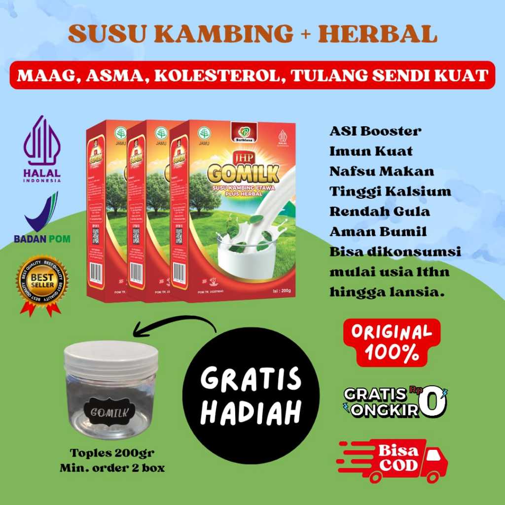 

[COD+Free Gift] GOMILK Susu Kambing Etawa plus Herbal Untuk Balita hingga Lansia