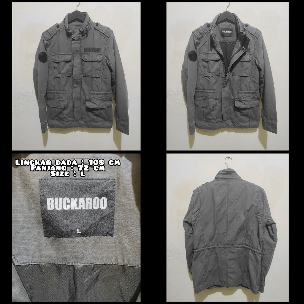 Jaket Parka M65 Merk Buckaroo Warna Hijau Army Keabuan Second Original.