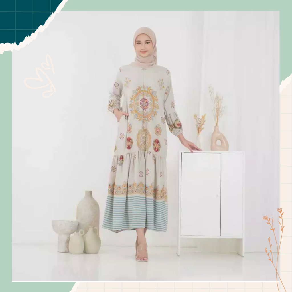 Gamis Etnik Kaftan Abaya Arumi Dress motif Batik Adem Nyaman Oversize Daily Wanita Busui Bahan Rayon