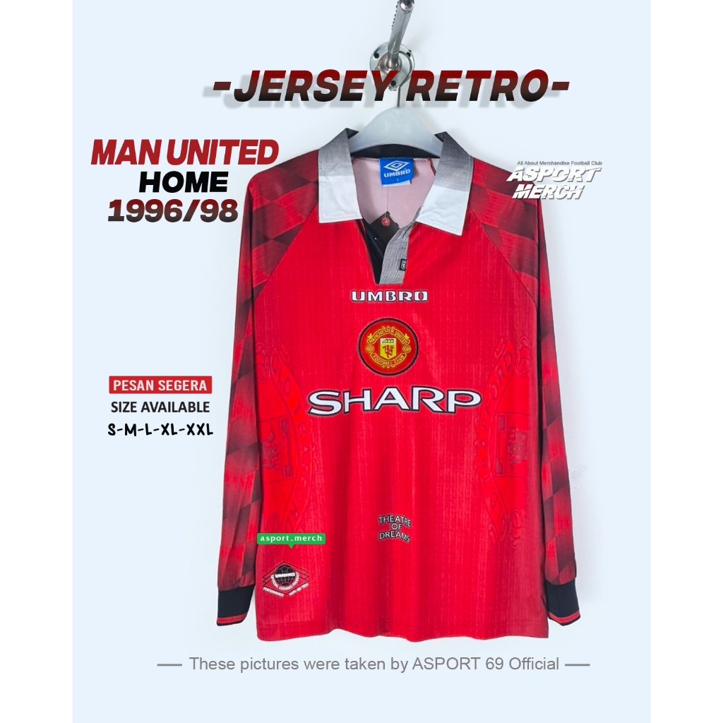 RETRO MU MAN UNITED HOME 1996 1997 1998 COBRA LONG SLEEVE