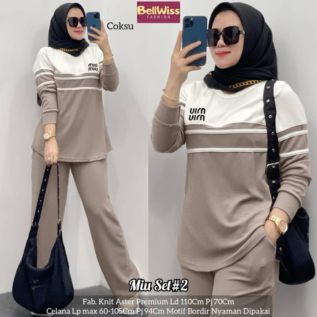 New Miu set wanita setelan celana perempuan muslimah bahan knit