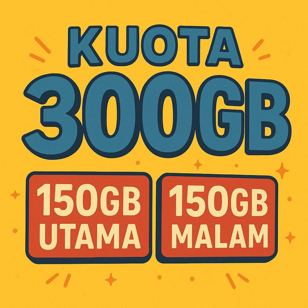 kouta Indosat 300 gb 150gb utama + 150gb. malam