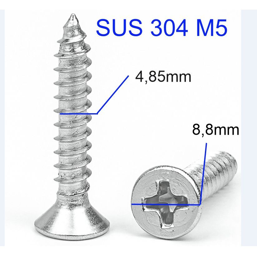 Domiku Sekrup M5 Stainless 304 / Screw / Baut / Skrup / Tapping FH Flat Head