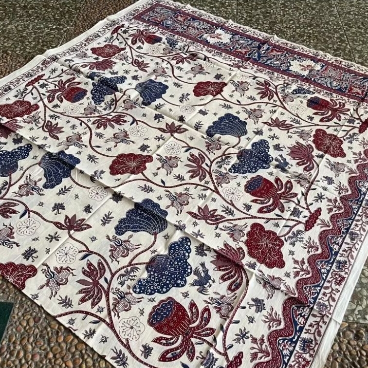(ORIGINAL) KAIN BATIK LAWEYAN SOLO ENCIM BIRU BUNGA TERATAI AKAR MERAH MAROON BIRU