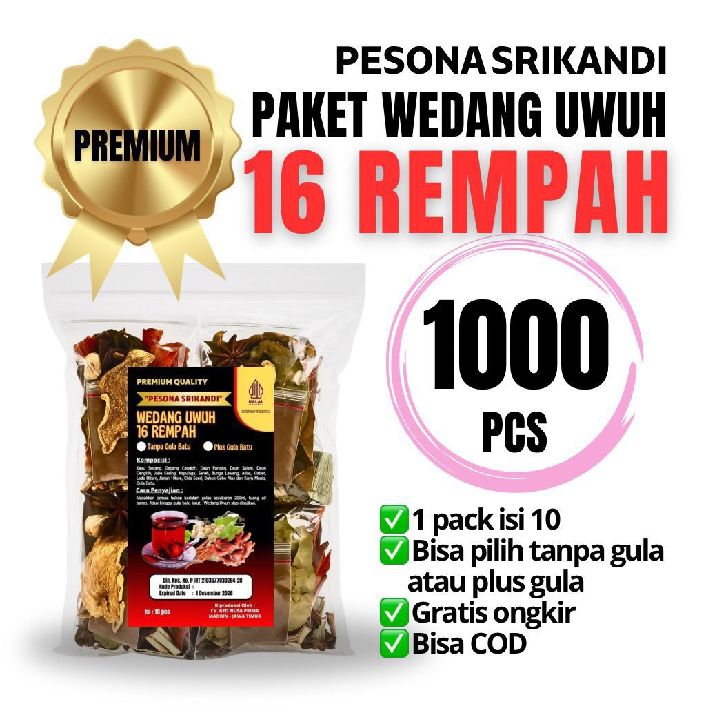 

PAKET 1000 PCS (100 PACK) PREMIUM WEDANG UWUH 16 REMPAH PESONA SRIKANDI