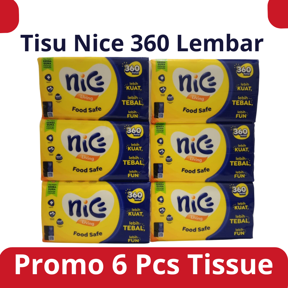 (Tissue 6 Pcs) Tisu Nice Besar 360 Lembar Tebal Kuat