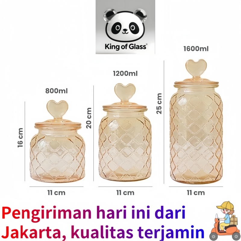 Toples Snack Kaca Set 3In1 / Tempat Kue Kering Set 3 Kaca Toples Set Kaca Food Jar Motif Love Tempat