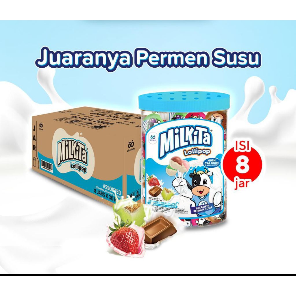 

Milkita lolipop jar 1 jar isi 30pcs permen aneka rasa