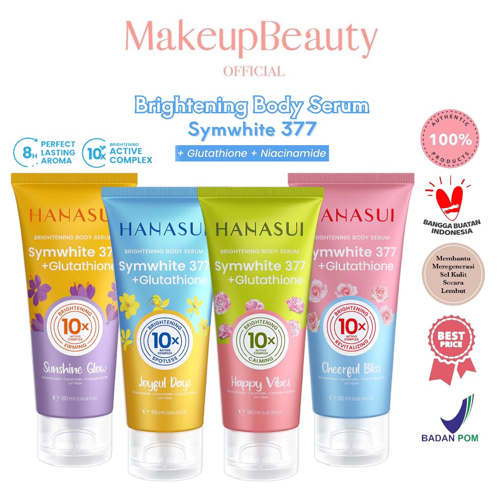 HANASUI Brightening Body Serum Gel Symwhite 377 + Glutathione 180ml - Pencerah Tubuh
