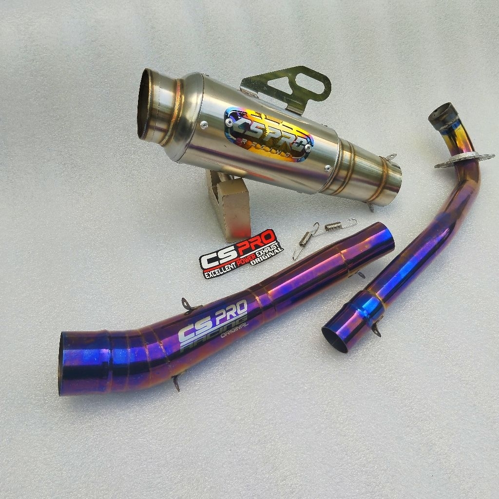Knalpot racing original Cs Pro mp 4 new edition produk cs Pro pipa leher samping purple supra 110/12