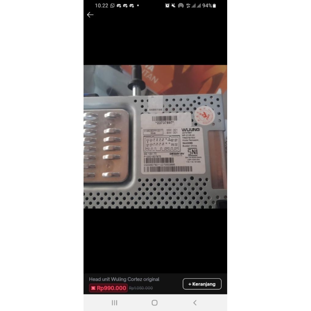 head unit original wuling cortez