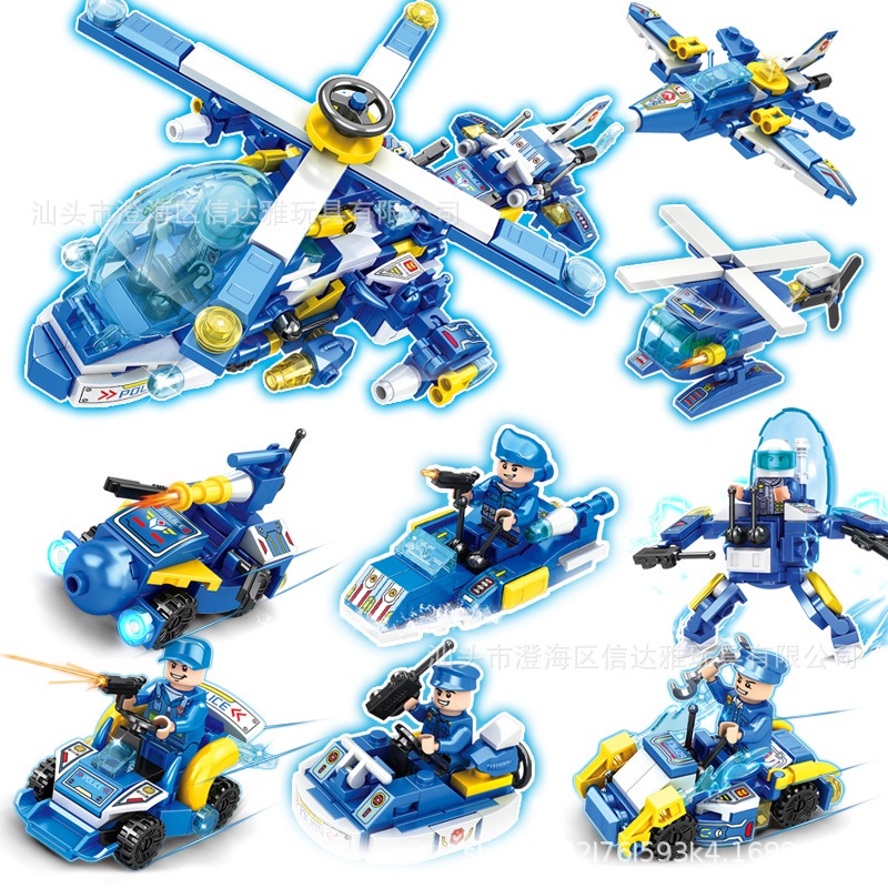 MAINAN BUILDING BLOCK BRICK MOTIF POLICE HELI AIRPLANE CAR ROBOT BOAT / TOYS BALOK BLOK MOTIF POLISI