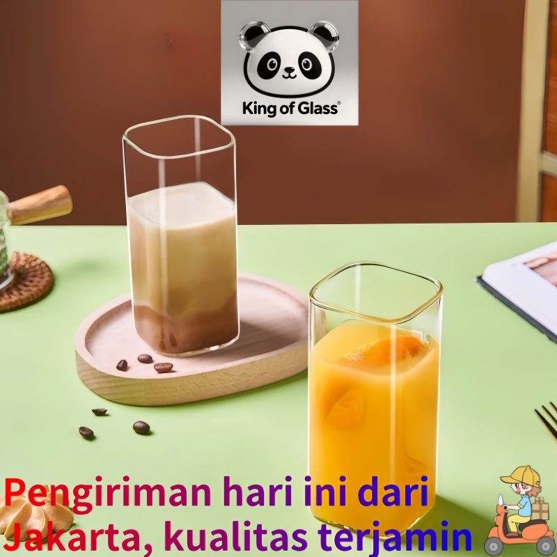 Gelas Minuman Cafe Kafe Restoran Square Glass Transparan Unik Borosilicate Glass Gelas Estetik Aesth
