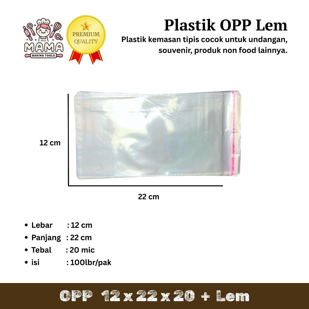 

Plastik OPP (LEM) Tipis 12 x 22 x 20 / Plastik Kue / Plastik Roti / Plastik Undangan / Plastik Cookies / Plastik Uang