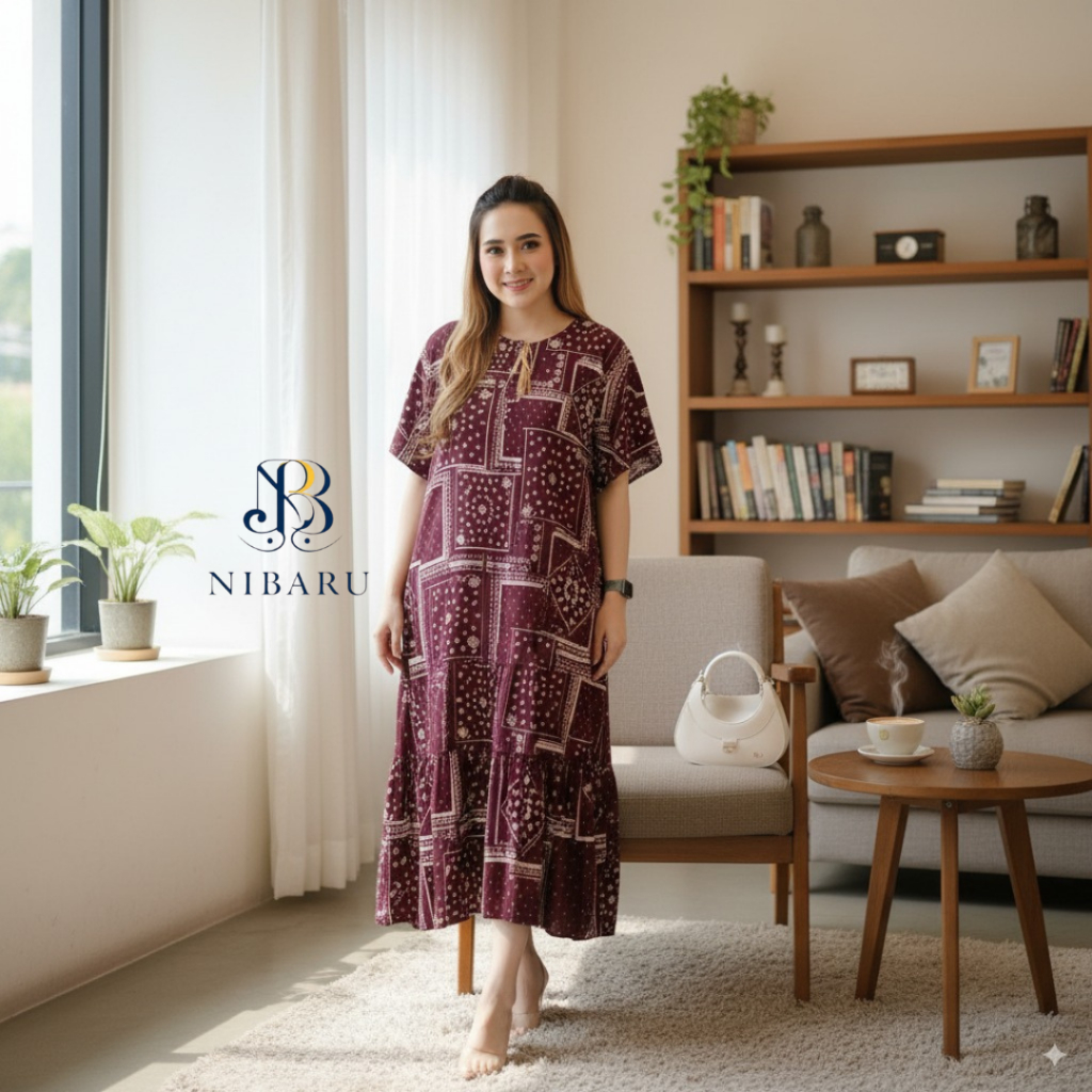 NIBARU - Khalisa Daster Motif Batik Kekinian Non HIjab Bahan Motip Rayon