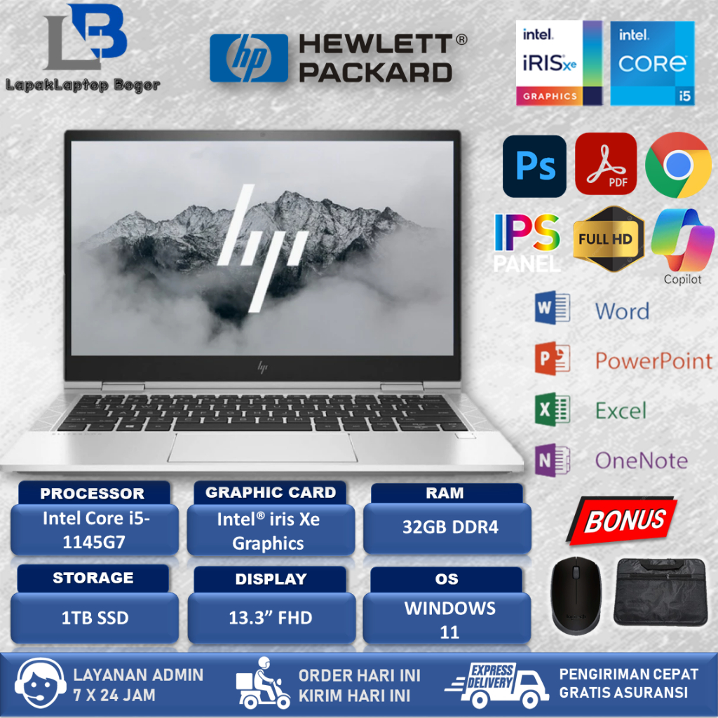 Laptop Hp Elitebook 830 G8 Intel Core i5 1145G7 Ram 32GB FHD IPS 1TB SSD Windows11 silver