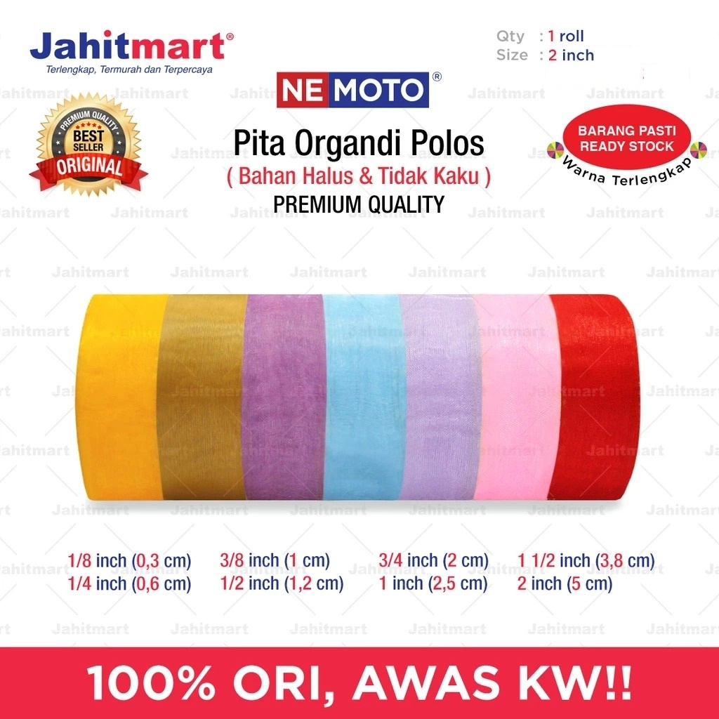 Pita Organdi Polos Merk NEMOTO - 2inch /Roll