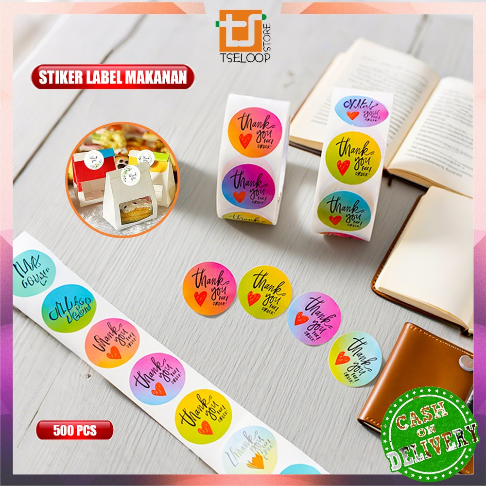 

OFM-C817 Sticker Thank You 1 Roll 500PCS Stiker Label Makanan Tulisan Segel Ucapan Terima Kasih / Stiker Label Thankyou Kemasan Packing Serbaguna