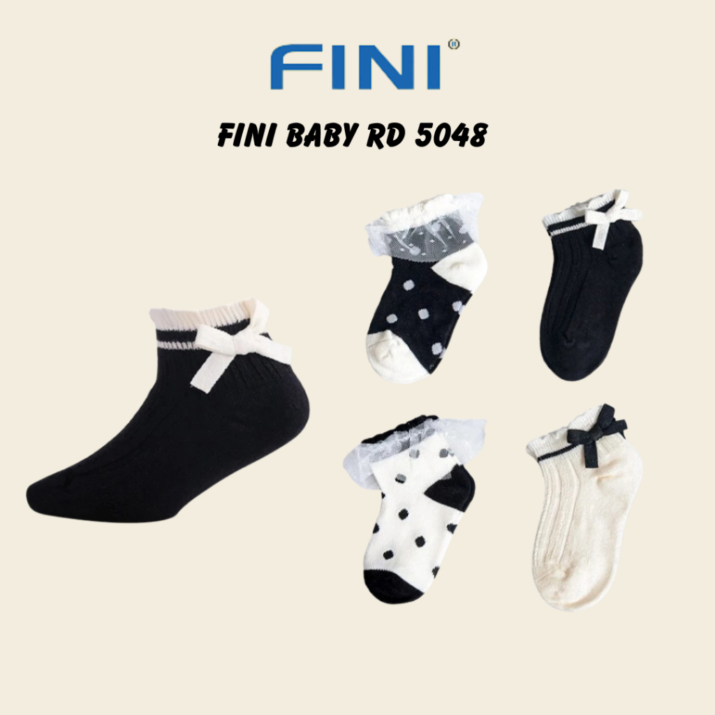 FINI Premium Kaos Kaki Anak Pendek Monochrome Hitam Putih Polkadot Fashion Anak Pita Renda 5048
