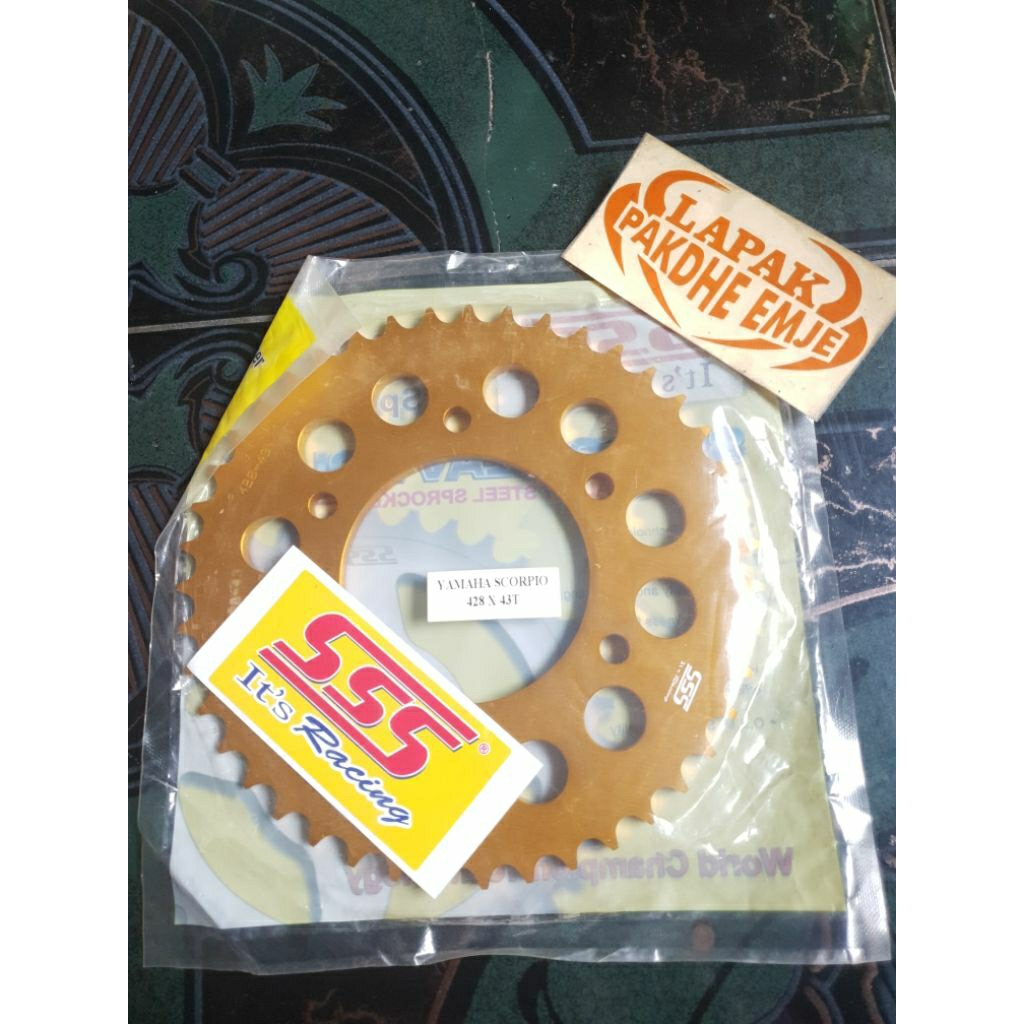 GEAR BELAKANG SSS ALUMINIUM GOLD 428 43 SCORPIO VIXION BYSON R15 JUPITER MX KING XABRE VIXION V1 V2 